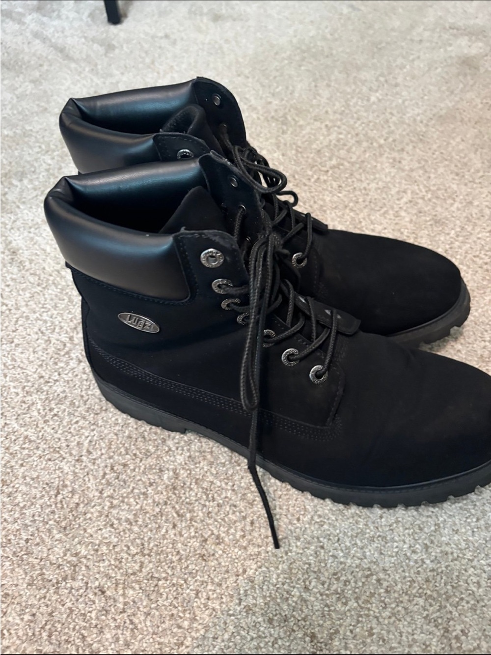 Lugz Black Men's Lace-Up Padded Collar Work Boots